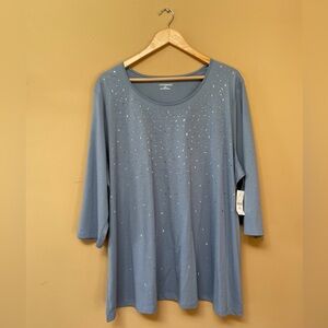 Catherines Jeweled Sparky Top Blouse 2X 22W 24W Blue Holiday Christmas NWT NEW